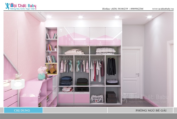 tủ áo trẻ em, tủ áo bé gái, tủ áo bé gái màu hồng, tủ áo bé gái dễ thương, nội thất baby, thiết kế tủ áo